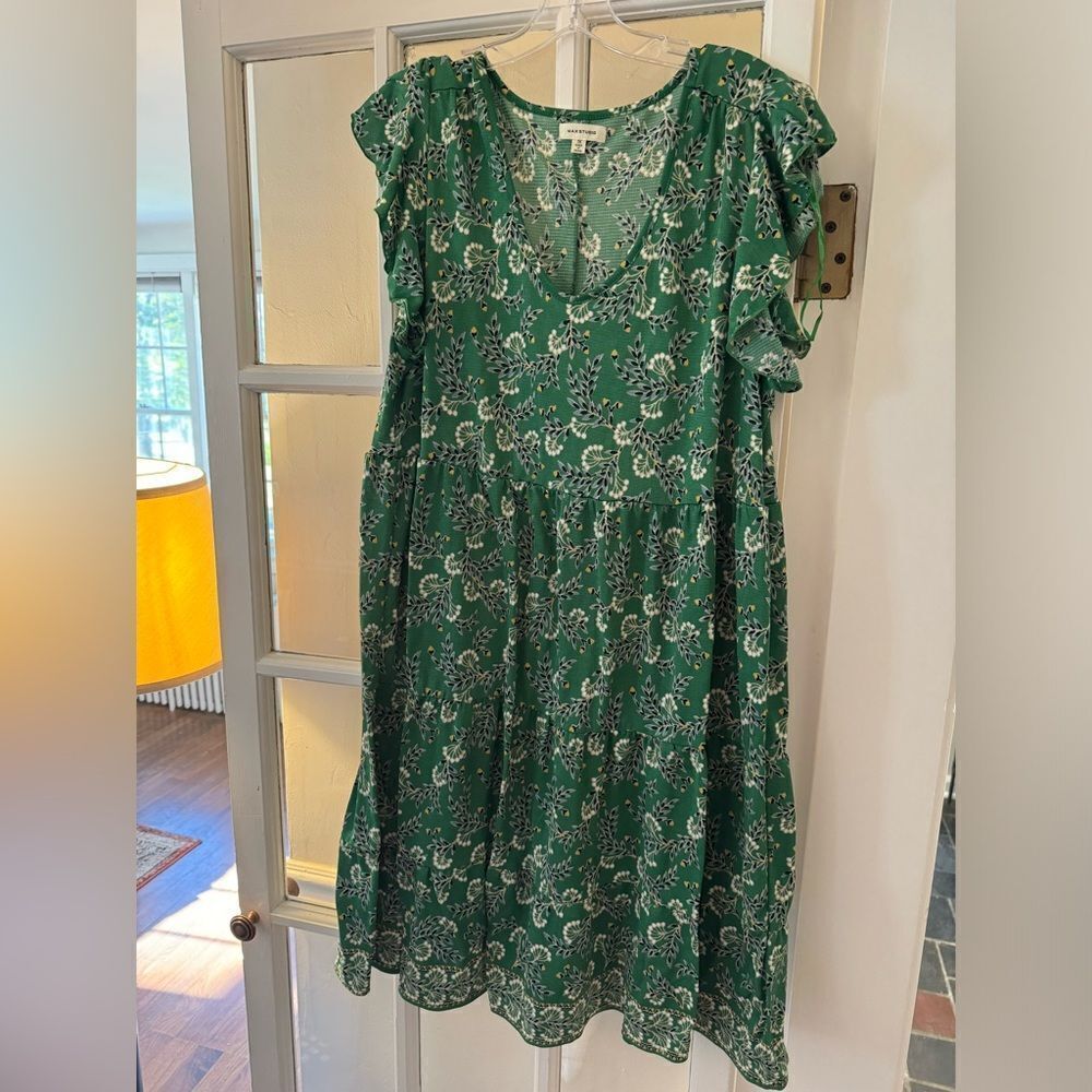 Max Studio Green Ruffled Tiered Sundress